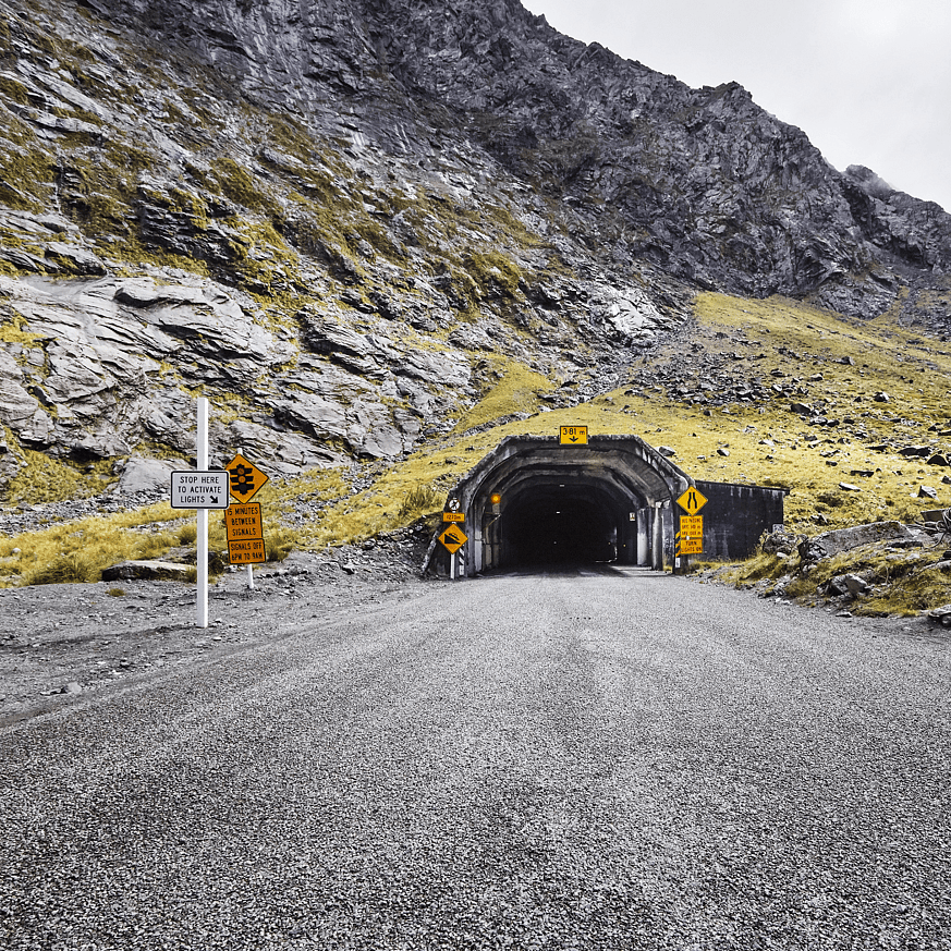 Tunnel through the mountain leading to Milford Sound