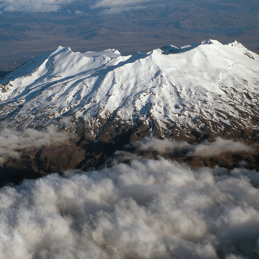 Snow-covered Mount Ruapehu under a clear sky
