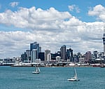 Auckland city skyline with boats in harbour