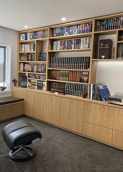 bespoke large fitted bookcase and cupboards