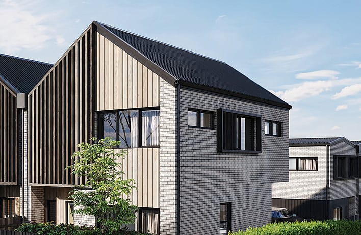 Image of a residential new build home. Newly constructed townhouses on Kesteven Avenue, Glendowie, Auckland. Built by Auckland builders, Eden Construction. New Zealand.