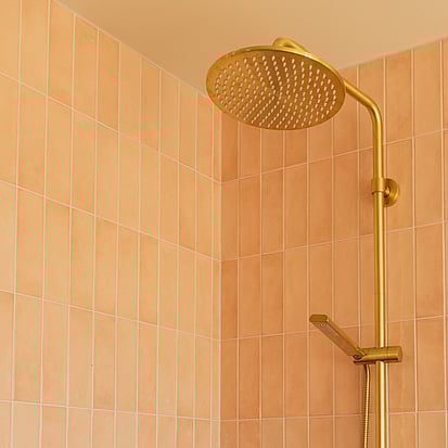 Image of modern tiled bathroom. Tiling service by Cosmic Tiling for Wild Canvas. Waikato.