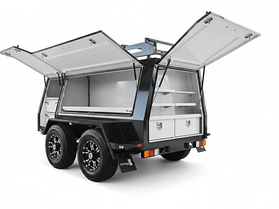 wide open doors on the Fortress Extreme Trailer