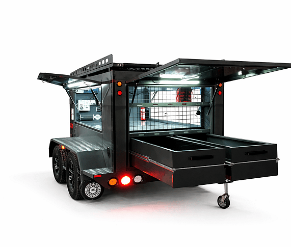 Pro Trade Series TP85 rear view with doors and drawers open