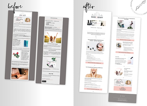 Mailchimp newsletter design before and after