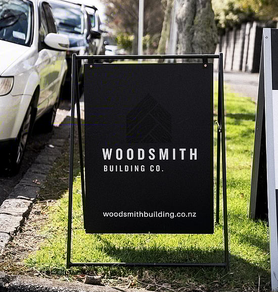 Image of a premium A-frame sign for Woodsmith Building Co.