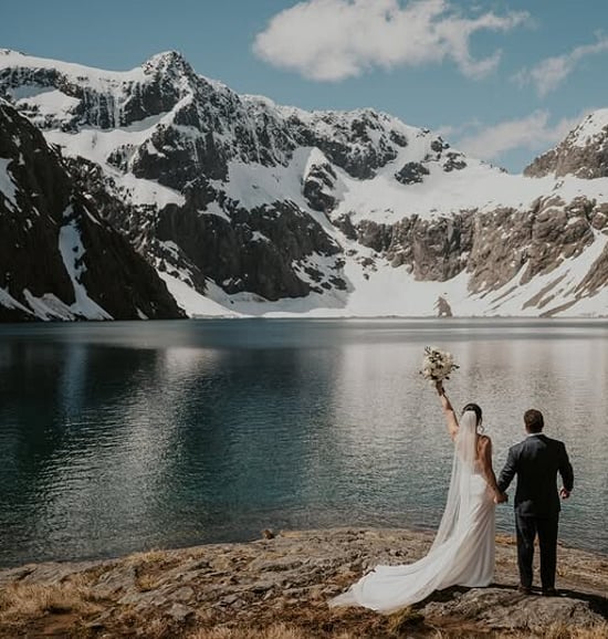 Image of a couple on their wedding day in the Queenstown wilderness