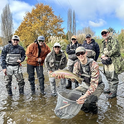 Ollie Bassett Euro Nymphing Clinic with large New Zealand rainbow trout
