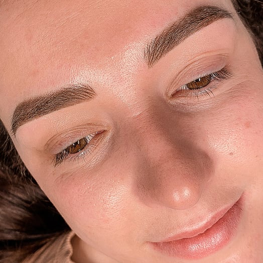 Artistic representation of transformative brow and lip treatments by Keyla Oliver, highlighting precision and natural enhancement in semi-permanent makeup artistry.