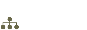 Olive green hierarchy chart icon with three connected circles below a single node.