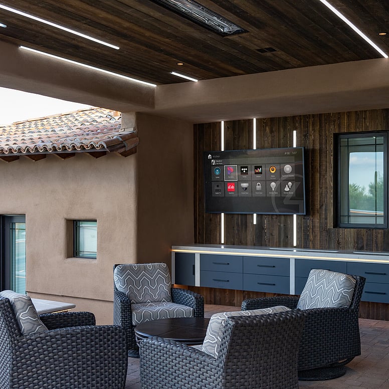 An outdoor space enhanced with home automation.