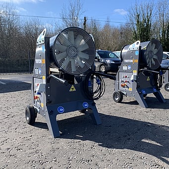 Shows the fan housing of the Screenpod Triton 20 dust cannon for dust suppression on small worksites or specific dust discharge points