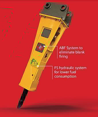 An Indeco hydraulic Rock Breaker / hammer attachment for excavators