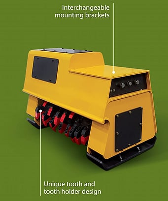 a brand new Italian designed and manufactured Indeco brand mulching head for forestry work. A hyraulic attachment for excavator booms.