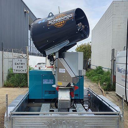 Screenpod S45 dust cannon with optional trailer & generator setup