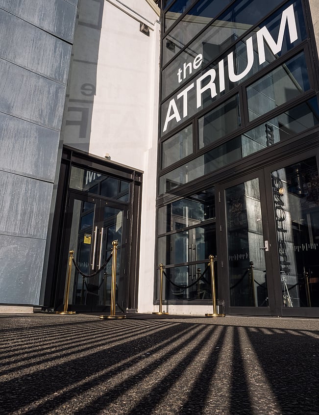 Dramatic photo of the entrance of The Atrium event venue in Hamilton, NZ.