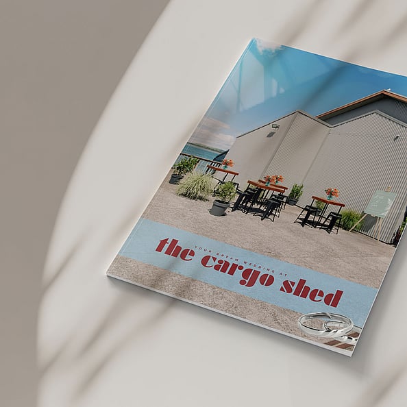 The Cargo Shed wedding venue brochure deisgn - front cover design | Wedding Brochure Design