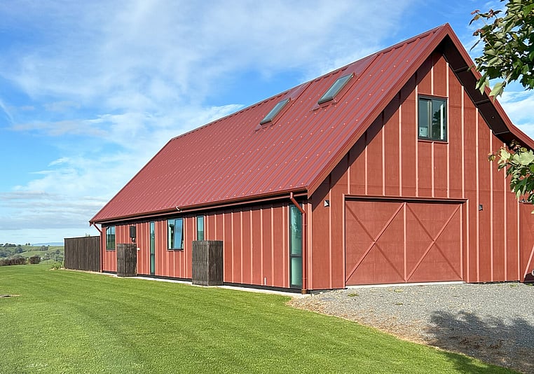 Red barn style farmhouse
