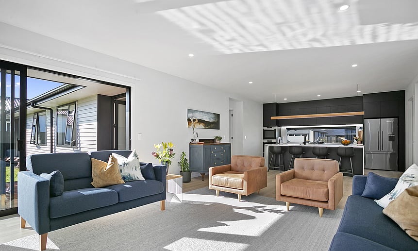 This open-plan kitchen, living and dining maximises space and flow in this tailored house and land package.
