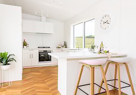 View of tiny home cabin kitchen 