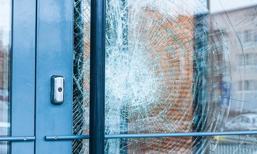Smashed glass window