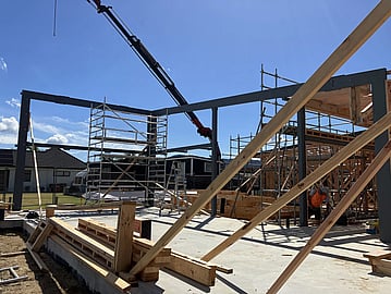 Structural steel frames being installed