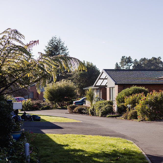 Drive and gardens at Eventide Retirement Village