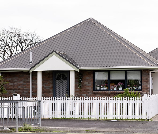 Front view of a Wesley Court cottage