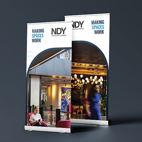 NDY stand up banners displaying captivating graphics and bold type.