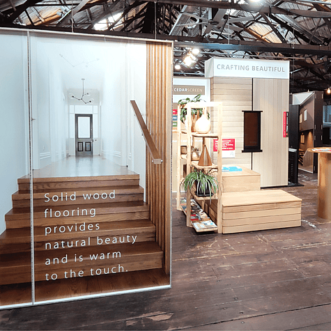 Display stand for Rosenfeld Kidson timbers used at an Archipro event.