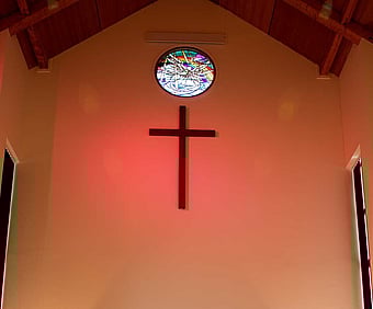 Church altar with flowers