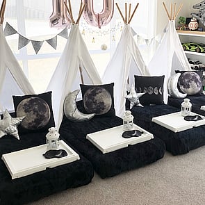 MOON & STARS - A popular theme for both boys and girls, a perfect option for those intrigued with stars and the vastness of outer space.