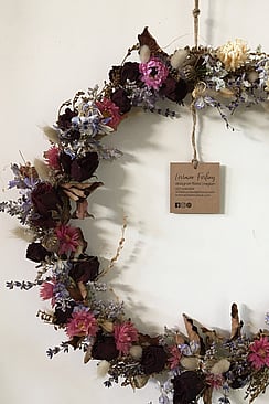 Pretty pinks dried flower wreath by Raglan Florist Wild About Eve