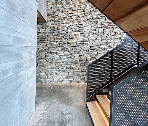 Ardent Building Developments. Hamilton, Waikato. NZ. Image of new home build. Stairs and stone wall