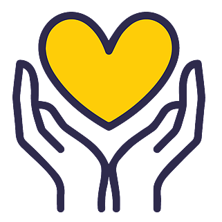 Animated hands holding a red heart