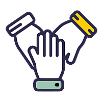 A group of different hands reaching into the centre of a circle