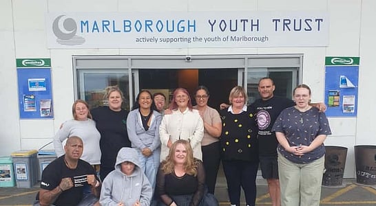 Marlborough Youth Trust team with Sam Troth &mdash; empowering young people and building community support.