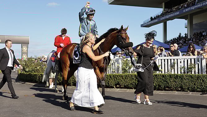 Road To Paris winning the Gr.1 New Zealand Derby (2400m).  - Photo: Kenton Wright (Race Images)