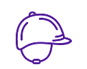 icon of a horse rider's helmet, line drawing in purple