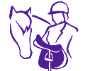 icon of saddle fitter holding a saddle and a horse standing behind her
