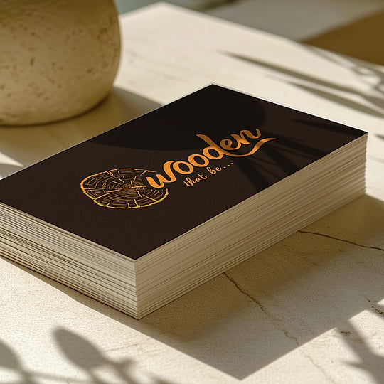 Brand collateral shown across business cards