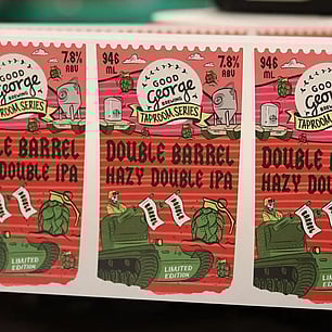Beer squealer label design for Good George Brewing Double Barrel IPA