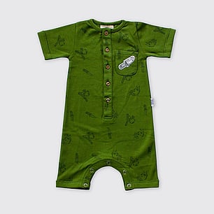 Kauri and Sons garment design baby onesie with screen printed pattern and embroidery