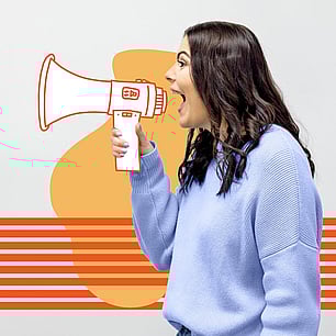 Studio profile photography for Long White Cloud with custom illustration megaphone
