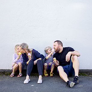 Editorial photography for Living Lightly book by Nicola Turner family eating ice creams