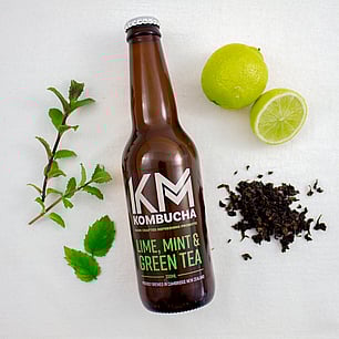 Studio photography of bottle for kombucha brand