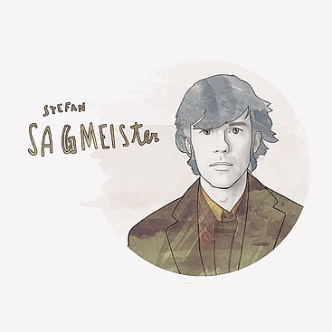 Mixed media illustration of designer Stefan Sagmeister