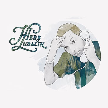 Mixed media illustration of designer Hern Lubalin