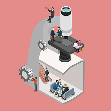 Vector illustration of micro people on microscpe