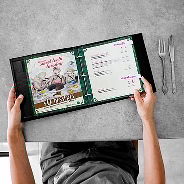 Drinks menu design for Iguana restaurant Hamilton Sweet Tooth Tuesdays $6 desserts